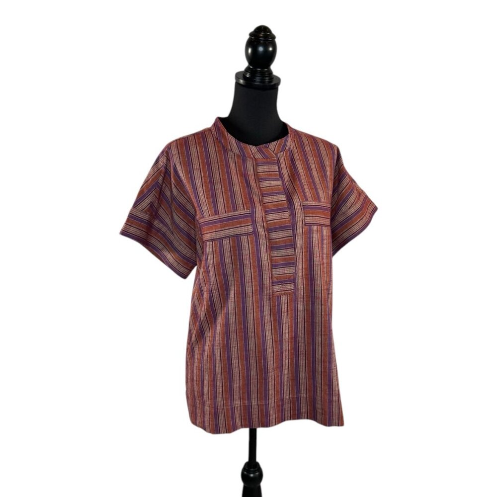 NEW NEVER WORN Soeur Positano 100%Cotton Striped Short Sleeve Shirt Size 40=M/L